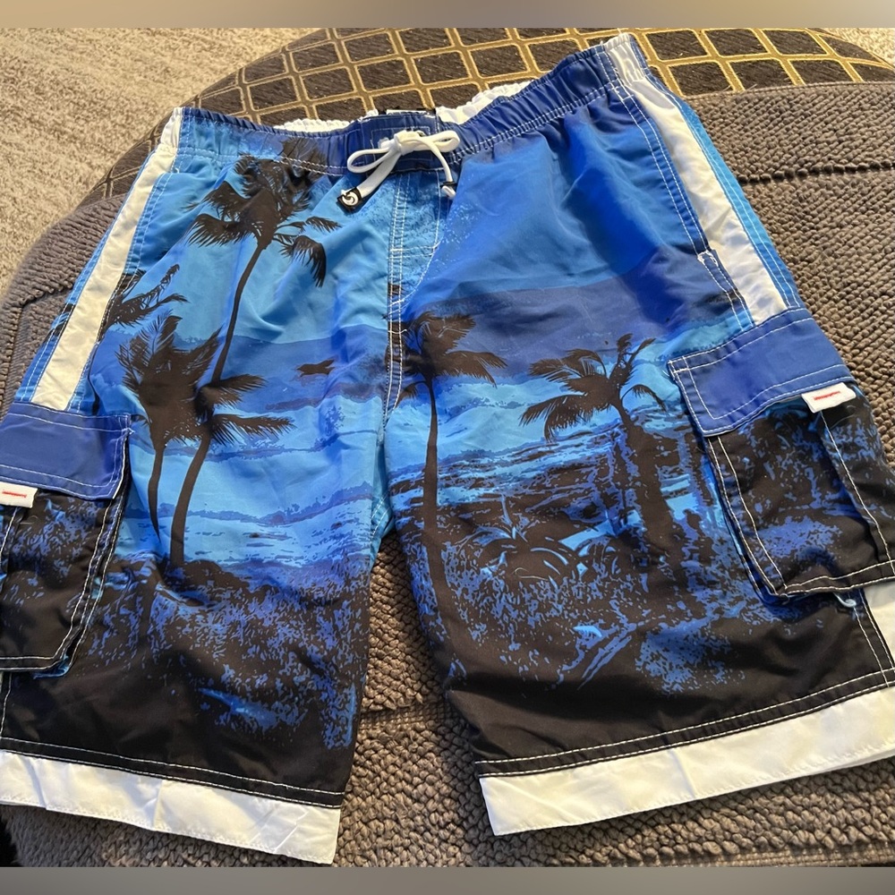Split Tropical Blue and Black Board Shorts